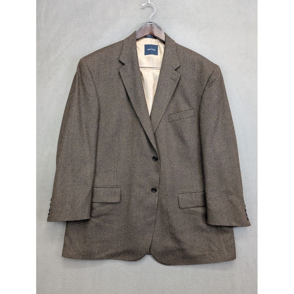 NW Nautica Men's 48R Herringbone Tweed Sport Coat Jacket Brown